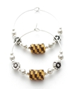 Woven Dark Yellow and Brown Paper Bead Silver Hoop