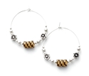 Woven Dark Yellow and Brown Paper Bead Silver Hoop