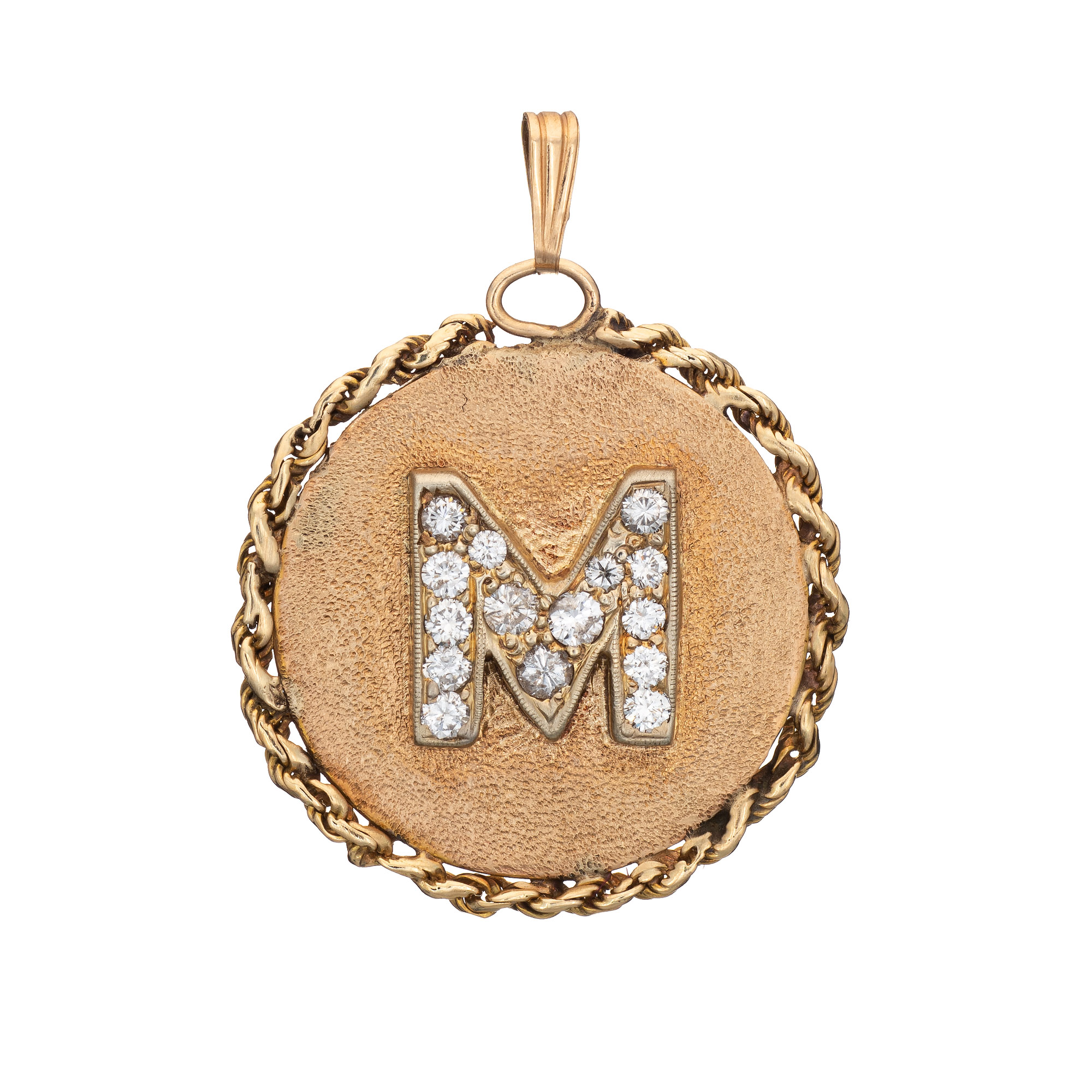 Vintage Letter M Pendant Diamond 14k Yellow Gold Initial Charm Jewelry ...