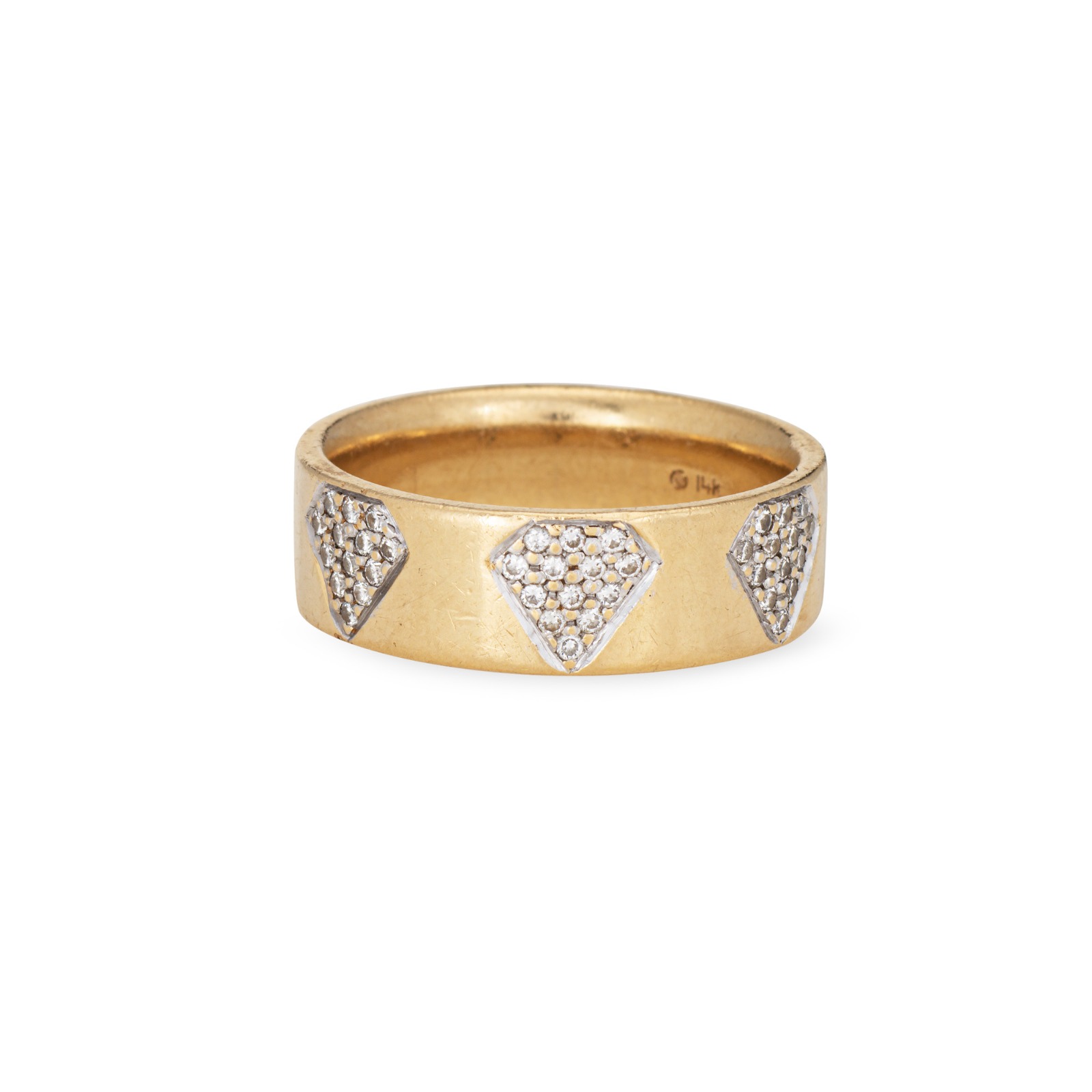 Diamond Cutout Band Sz 8.75 Ring Vintage 14k Yellow Gold Estate