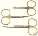 NEW THREE FLY TYING SCISSORS GOLD LOOPS FIRST QUAL