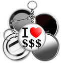 FUNNY QUOTE I LOVE MONEY $ HEART DOLLAR SIGN BUTTO
