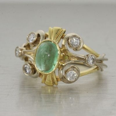 Estate 18K Yellow Gold Peridot Diamond Cocktail Ri