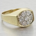 Fine Vintage Mens 14k Gold Diamond Cluster Ring Ba