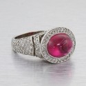 Fine Vintage Art Deco 14k Gold Syn Ruby Diamond Ri