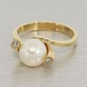 14k Gold Art Deco Vintage 8mm White Pearl Diamond 