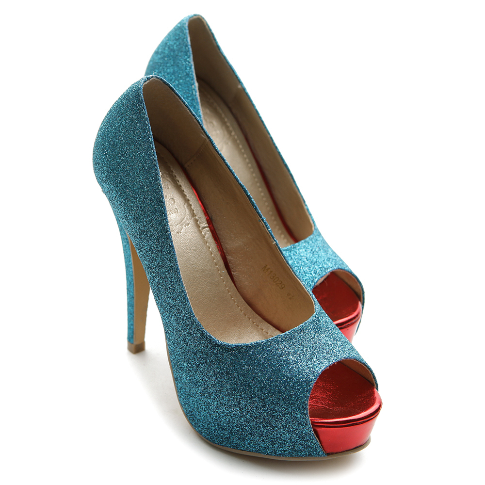 Treshell's Shoe Store : Stiletto Open Toe High Heels Platforms Glitter