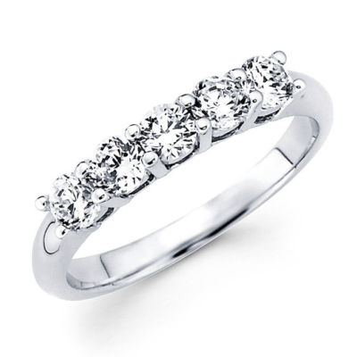 14K White Gold Round Diamond Wedding Ring Band 1.0