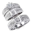 14K Solid White Gold CZ Engagement Wedding 3 Ring 