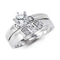 14K White Gold Round CZ Engagement Wedding 2 Ring 