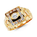 14K Solid Yellow Gold Mens Fancy Round CZ Nugget R