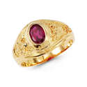 14K Solid Yellow Gold Mens Graduation Oval Red CZ 