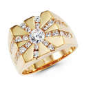 14K Solid Yellow Gold Mens Big Fancy Round CZ Ring
