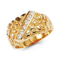 14K Solid Yellow Gold Mens Fancy Round CZ Nugget R