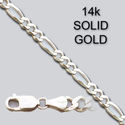 14K Solid White Gold Figaro Chain Necklace 3.2mm 1