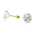 SOLID 14K YELLOW GOLD EARRING STUDS ROUND CZ 8MM N