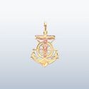 14K Solid Yellow 2 Tone Gold Jesus Anchor Charm Pe