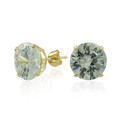 Solid 14k Yellow Gold Basket CZ Round Earring Stud