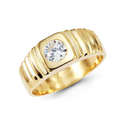 14K Solid Yellow Gold Mens Round CZ Wedding Ring B