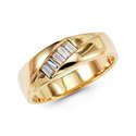 14K Yellow Gold Mens Baguette CZ Wedding Ring Band