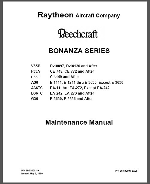 F33C F33A Beechcraft Bonanza V35B B36TC /&G36 Maintenance Manual A36//TC