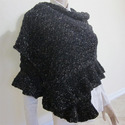 BLACK RECTANGULAR SHAWL WITH RUFFLES SHIMMERY AND 