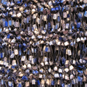 Blue Gray Shiny Scarf, Hand Knitted Drop-stitch Pa