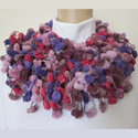 Hand Crochet Pom Pom NeckWarmer Scarf, Red Purple 