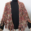 Handmade Triangle Shawl with Fringes in Mixed Autu