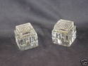 Pair of Vintage Clear Glass Inkwells w/Lids