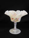 Fenton White Iridenscent Handpainted Vase with Flo