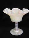 Fenton White Iridenscent Handpainted Vase with Flo