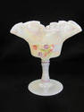 Fenton White Iridenscent Handpainted Vase with Flo