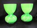 Pair of Beautiful Green Blown Glass Vases-White Ac