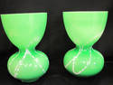 Pair of Beautiful Green Blown Glass Vases-White Ac