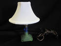 Vintage Green/Blue Glass Lamp with White Shade