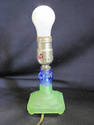 Vintage Green/Blue Glass Lamp with White Shade