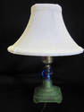 Vintage Green/Blue Glass Lamp with White Shade