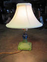 Vintage Green/Blue Glass Lamp with White Shade