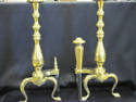 Antique Brass Fireplace Andirons with Log Turner