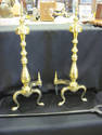 Antique Brass Fireplace Andirons with Log Turner