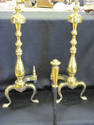 Antique Brass Fireplace Andirons with Log Turner