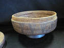 Woven Pedestal basket with Inlaid Shell Lid