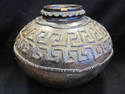 Primative Rustic Look Brown Clay Pot- Greek Key De