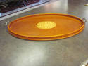 Large Oval Inlaid Wooden Tray with Brass Handles