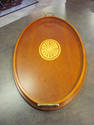 Large Oval Inlaid Wooden Tray with Brass Handles