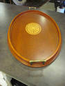 Large Oval Inlaid Wooden Tray with Brass Handles