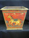 Painted Wooden Planter with Horse and Elephant