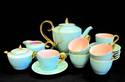 French FAIT MAIN Porcelain Demi Tasse Gilt Tea Set