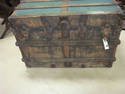 Antique Trunk with Green Fabric & Quilted Lining